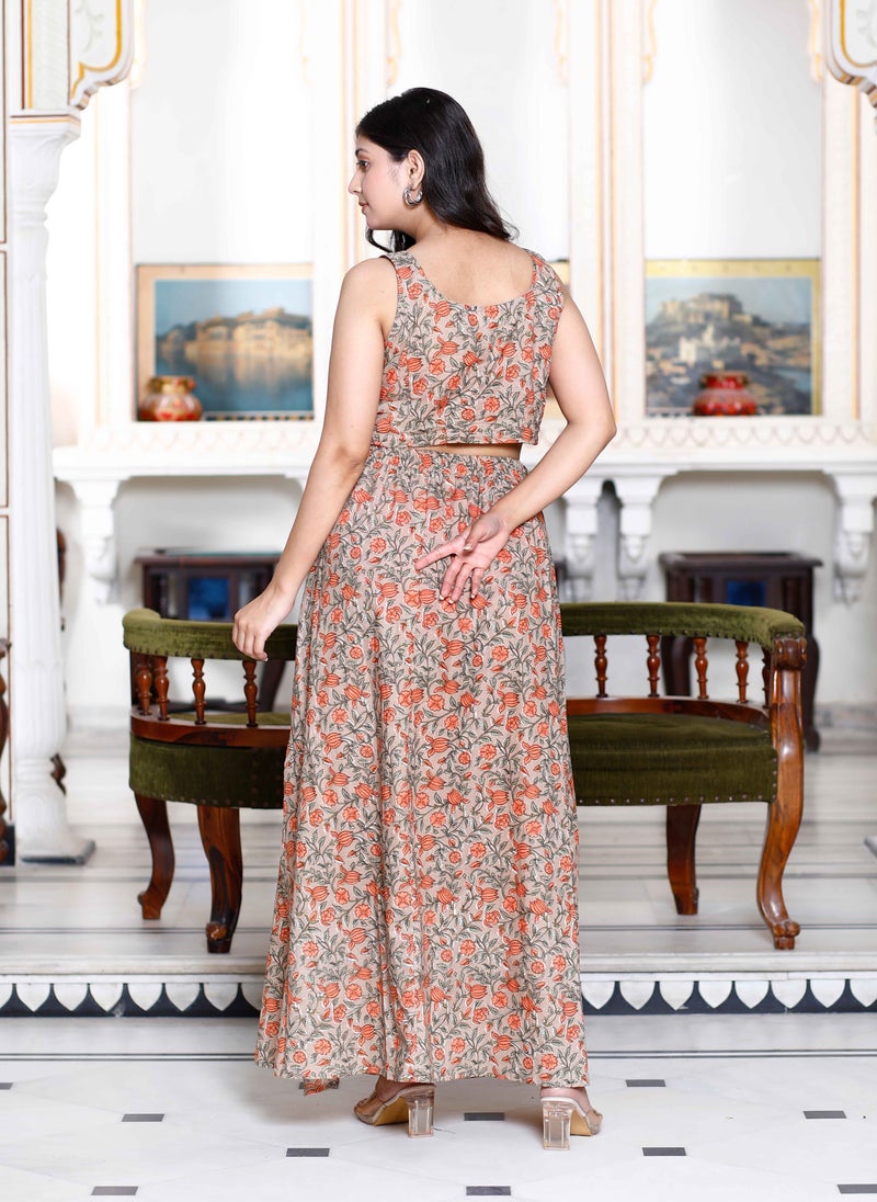 Miravan Floral Printed Crop Top And Skirt Co-Ord Set For Women - Image 5